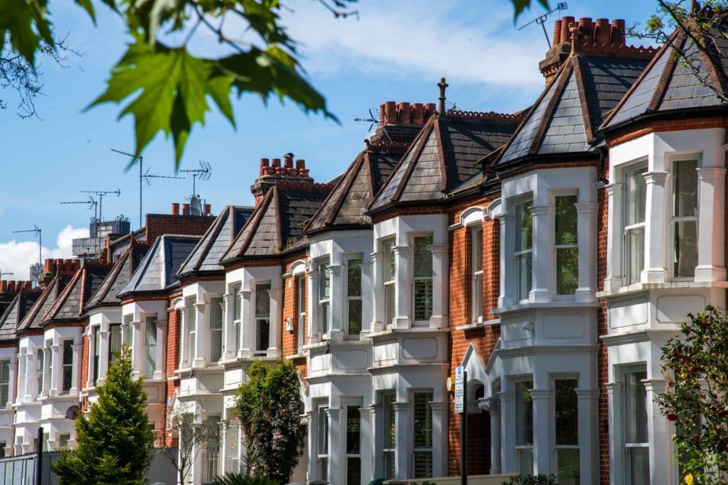 A row of typical British terraced houses around Hammersmith in London